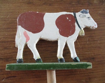 Antique Folk Art Cow Erzegebirge Germany Wood 1930's DARLING
