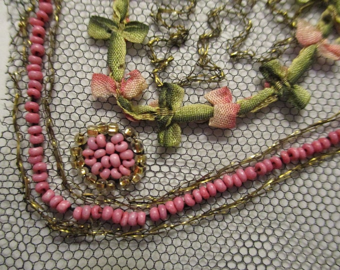 Antique Applique Ribbonwork 8 Beaded Net Lace Metallic Etsy