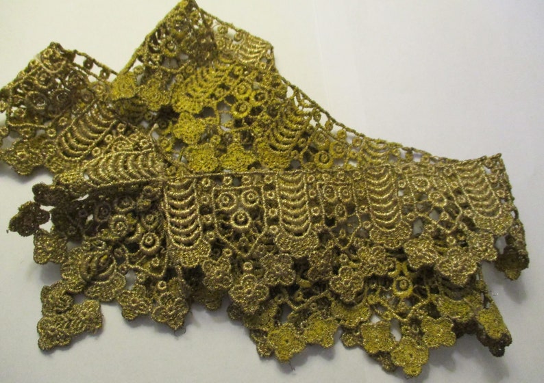 Antique Metallic Lace Cotton Trim Gold Art Nouveau 16 Stunning