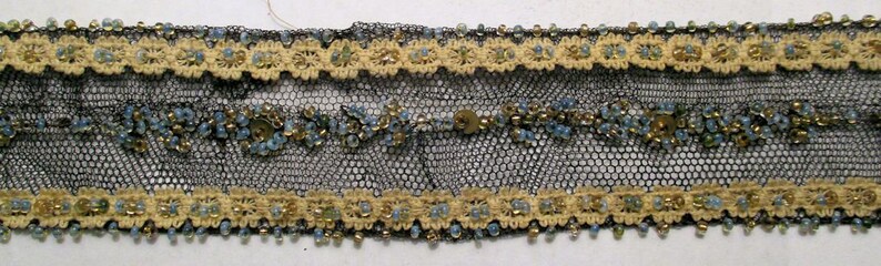 Antique Trim Tulle Beaded Sequins Net Lace