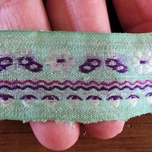 Antique Silk Ribbon Mint Green Purple Pink Cream LOVELY QUALITY