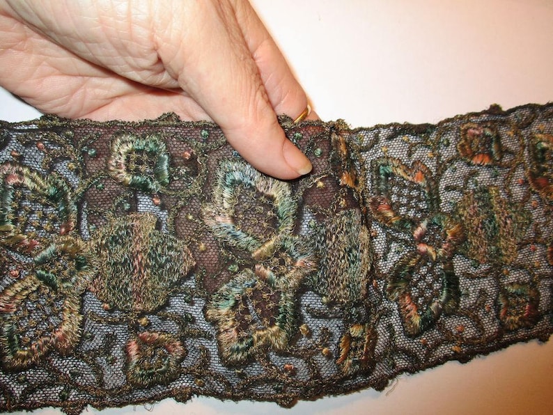 Antique Net Lace Trim LAST 23 Edwardian Metallic Embroidered Trim Gorgeous