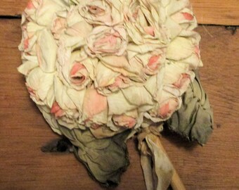 Antique Ribbon Work Mirror Paper Roses Silk Ribbon c.1920's DARLING and so Flapper Chic