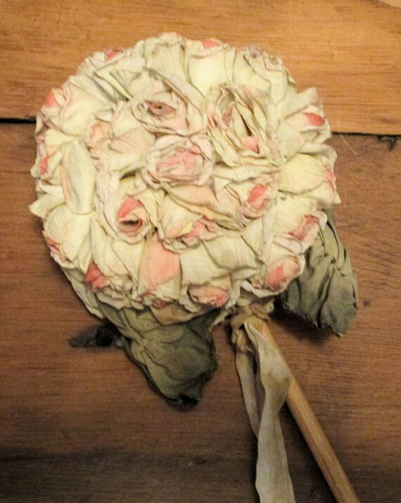 Antique Ribbon Work Mirror Paper Roses Silk Ribbon