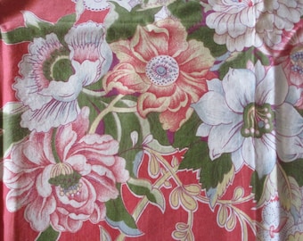 Vintage Cotton Fabric English Roses 35 1/2" x 24 1/2" Salmon Pink GORGEOUS
