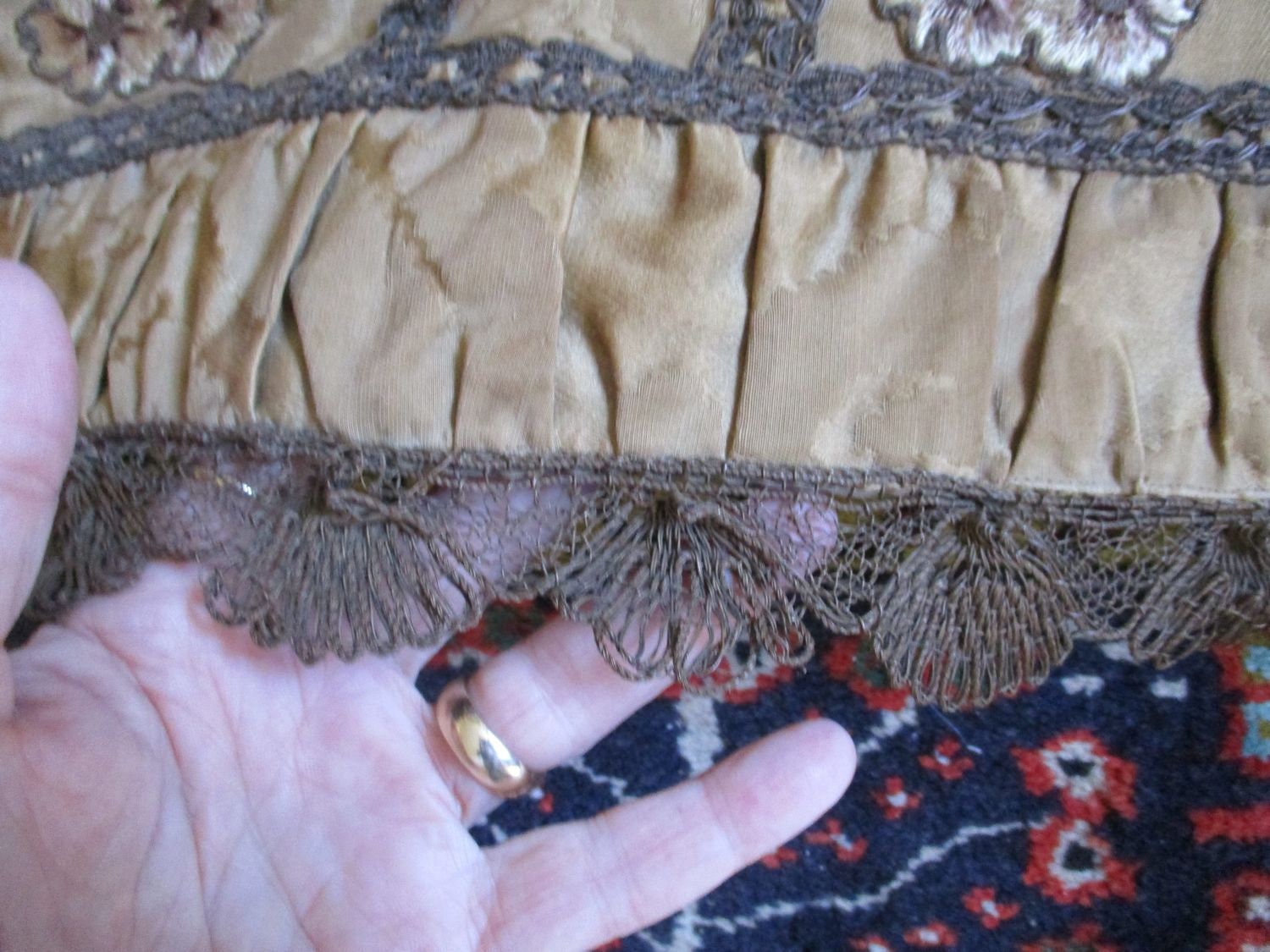 Antique Quilt French Bed Cover Silk Chenille Metallic Lace Etsy
