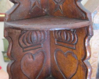Vintage Wood Shelf Folk Art Shelf Hearts Birds Stars Unusual