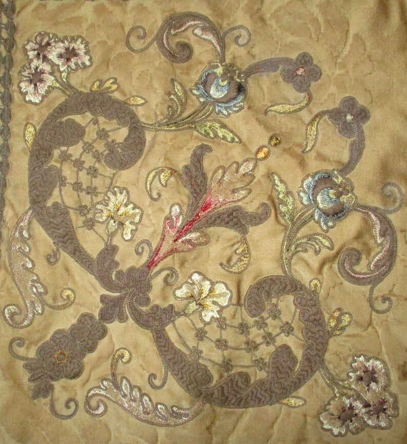 Antique Quilt French Bed Cover Silk Chenille Metallic Lace Etsy