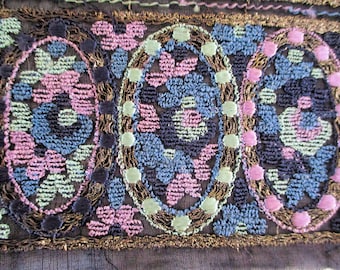 Antique Trim Metallic Edwardian Wide Border Textural 1910's VIBRANT