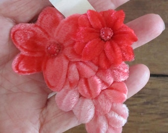 Vintage Samtstoff 1950er Jahre Applikation Blumen rosa rot rot bezaubernd