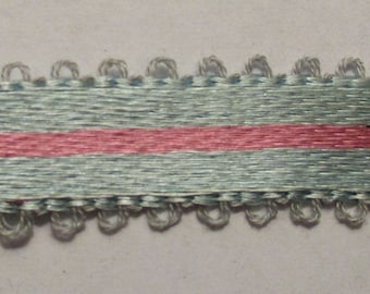 Antique Silk Ribbon French Trim Robins Egg Blue and Pink 1800s