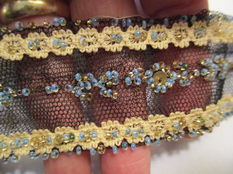 Antique Trim Tulle Beaded Sequins Net Lace