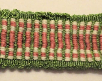 Antique Trim 22&quot; Pink Green Woven Cotton French Darling