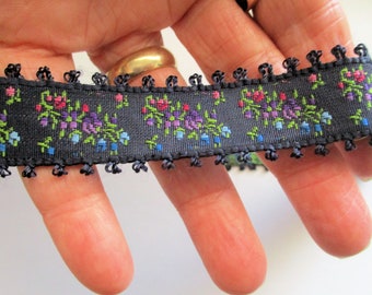 Vintage Blue Silk Ribbon Violet French Trim Picot EXQUISITE COLOR