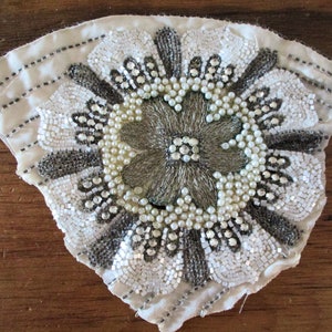 Antique Beaded Applique Metallic Art Deco Faux Pearls Rhinestones 1930&#39;s FABULOUS (B)