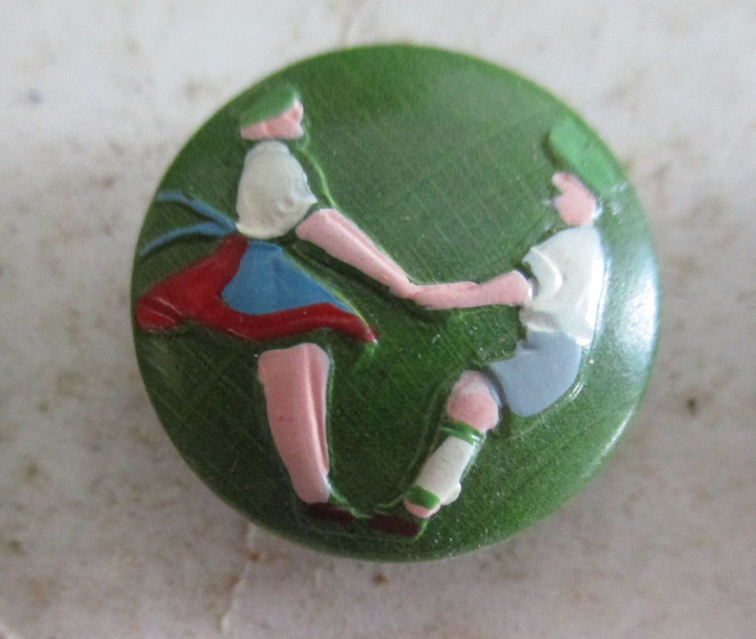 Folk Button Antique Buttons 1920s Set (12) Folk Art Czecho-slovakia Hand-painted ...