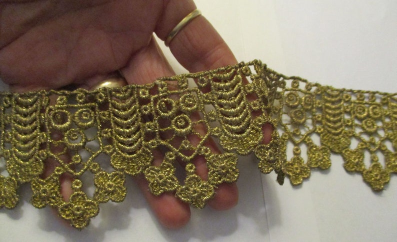 Antique Metallic Lace Cotton Trim Gold Art Nouveau 16 Stunning