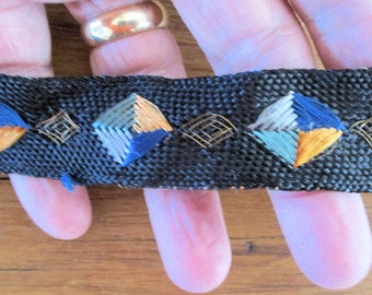 Antique Trim Art Deco Rayon Metallic French 1920's Blue Orange Copper STRIKING