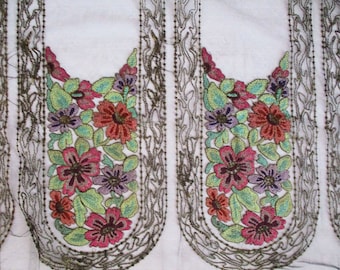 Antique Silk Embroidery Art Deco Tulle Metallic Panel 19" x 8 1/2" GORGEOUS