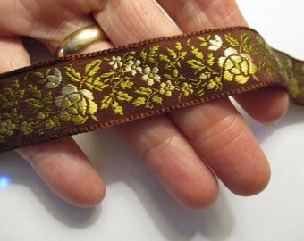 Vintage Ribbon Silk French Trim Roses Embroidery Chocolate Brown YUMMY