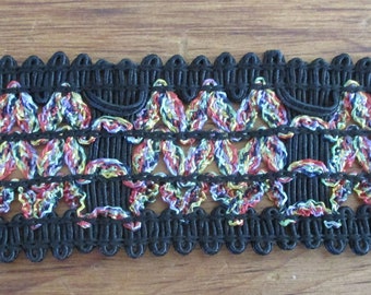 Antique Trim Rayon 1920-1940's Black Multicolor Weave GORGEOUS (A)