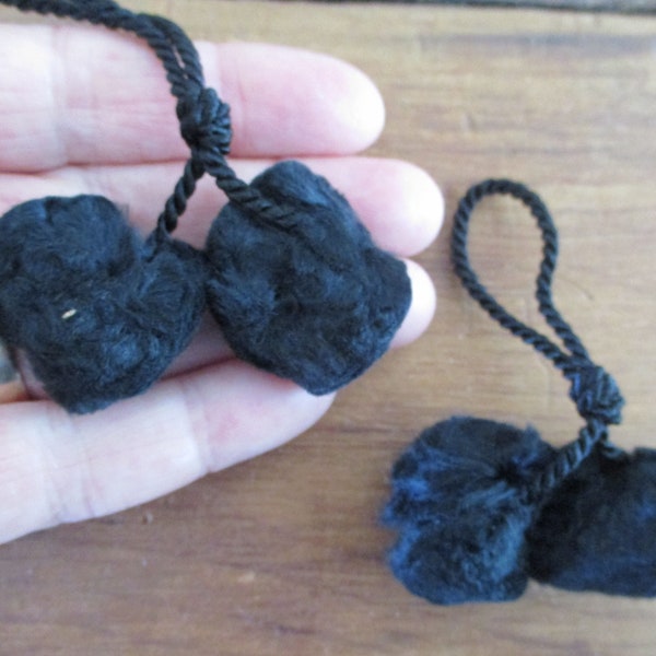 Antique Silk Bobbles Black Pompoms Victorian Mourning Tassels BEAUTIFUL