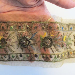 Antique Trim Net Lace Metallic Rayon Edwardian Embroidery Gorgeous