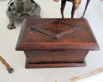 Antique Folk Art Box Piggy Bank Wood Naive Americana 1900