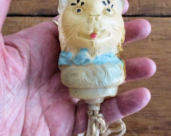 Antique Cat Rattle Celluloid Folk Art 1920's Germany Darling RARE