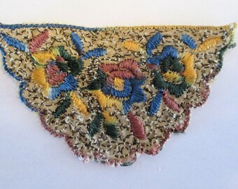 Antique Applique Cotton Linen Metallic Art Deco Beautiful