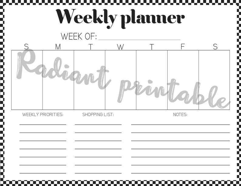 Black and White Checkered Weekly Planner, Digital Download - Etsy