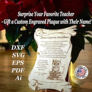 Plantilla de regalo para maestros: placa, certificado o carta de agradecimiento personalizables: archivos de corte por láser (Svg, Dxf, Ai, Pdf, Eps)