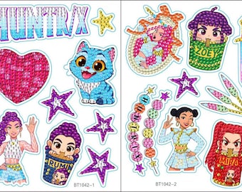 5D Diamond Art Stickers – Pop Hunter Inspired KDH Characters | Rhinestone Stickers | Easy Diamond Painting Set