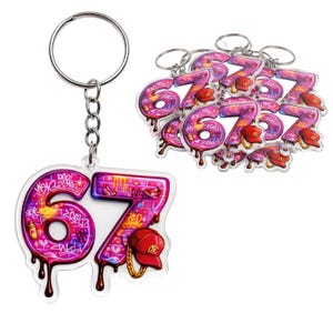Pink 67 Schlüsselanhänger 10er Pack - Niedliche Graffiti Acryl Schlüsselanhänger für Mädchen Geburtstag Gastgeschenke, Pinkes Thema Goodie Bag Stuffers
