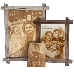 Custom Engraved Wooden Portrait Gift - Personalized Photo Engraving with Handcrafted Wooden Frame