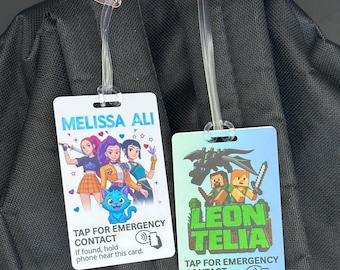 Emergency NFC Contact - Medical Emergency Tag - Kids Safety Backpack Card  (Pop Demon and Piskelt Art)