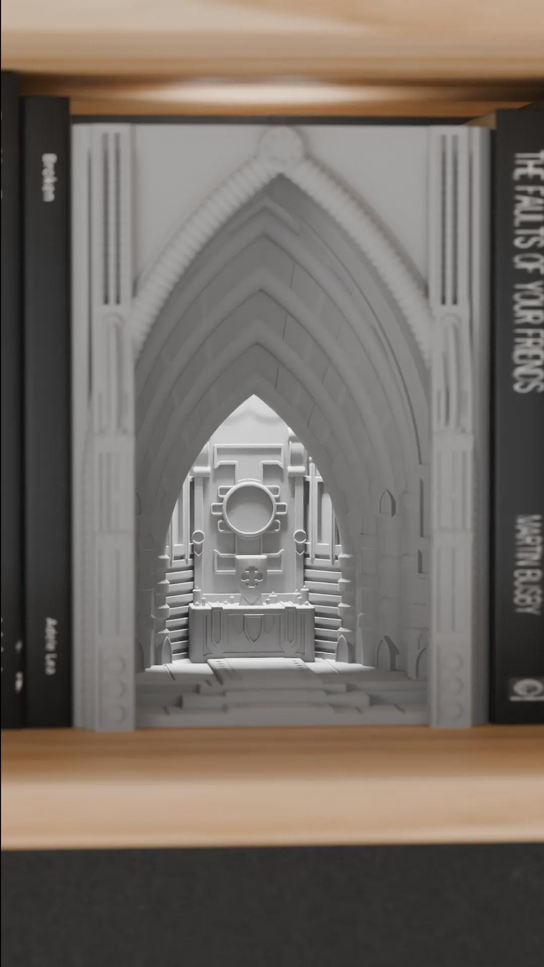 Gothic Cathedral Book Nook - Minimalistic 3D Printed Book Nook Lamp