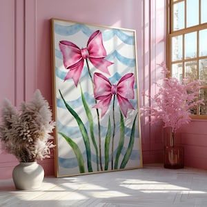 Watercolor Posters Coquette Wall Art Prints Aesthetic Coastal Prints Trendy Dorm Decor Preppy Posters Pink Blue Wall Art Gift for Dorm