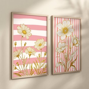 Floral Art Prints Set of 2 Nursery Set of 2 Cottagecore Nursery Print Girl Baby Shower Gift Vintage Striped Art Girls Room Artwork Download