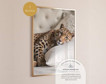 Trendy Leopard Wall Art Sleepy Leopard Maximalist Home Decor Animal Art Luxury Wall Art Maximalist Leopard Cute Leopard Apartment Decor