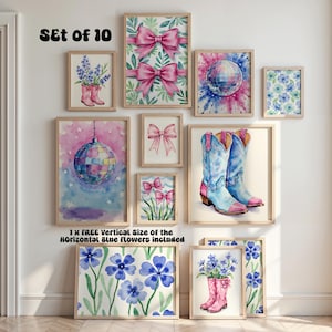 Aesthetic Coastal Prints Trendy Dorm Decor Set of 10 Art Prints Coquette Wall Art Prints Preppy Poster Pink Blue Wall Art Watercolor Posters