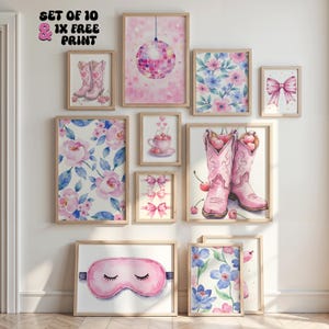 Coquette Wall Art Prints Set of 10 Art Prints Watercolor Posters Aesthetic Coastal Prints Preppy Poster Pink Blue Wall Art Trendy Dorm Decor