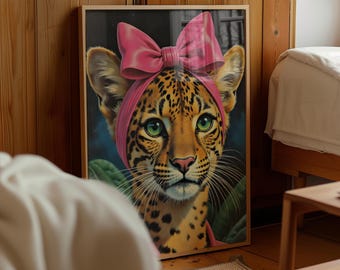 Stampa leopardata retrò Coquette Leopard Massimalista Stampa digitale Massimalista Camera da letto Stampa artistica Leopardo Arredamento appartamento Poster preppy Carino dormitorio