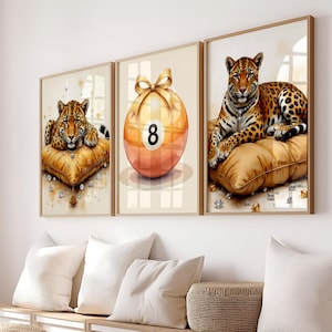 Set of 3 Leopard Art Print Gold Bronze Leopard Poster Housewarming Wall Hanging Dorm Wall Art Coquette Room Decor Leopard Apartment Decor