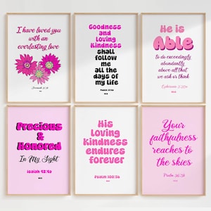 Christian Wall Art Prints Set of 6 Pink Bible Verse Print Christian Gallery Wall Trendy Apartment Decor Christian Gift for Girlfriend