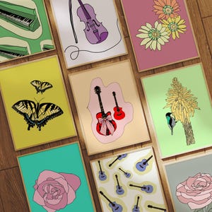 Housewarming Gift Colorful Decor Apartment Maximalist Wall Art Gallery Wall Set Colorful Flower Wall Art Music Wall Art Decor Retro Wall Art