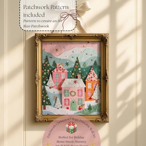 Patchwork WeihnachtenPatchwork Zimmer Dekor Pastell Weihnachtsdekor wunderliche Weihnachtskunst druckbare rosa Weihnachtskunst Cotttagecore Kunstdruck