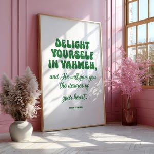 Retro Christian Wall Art Psalm 34 7 Delight Yourself in Yahweh Teen Girl Bedroom Decor Bible Art Print Jesus Wall Art Green Preppy Posters