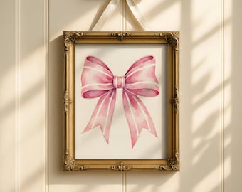 Baby Shower Gift Idea Girly Wall Art Prints College Apartment Decor Coquette Room Decor Preppy Posters Watercolor Bow Print Digital Download