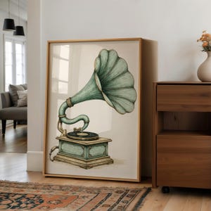 Sage Green Music Wall Prints Sage Green Retro Art Retro Music Print DIY Art Trendy Preppy Prints Large Print Groovy Poster Vinyl Lover Gift